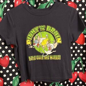 Warner Bros. Black Crop Top with Pinky and the Brain Graphic